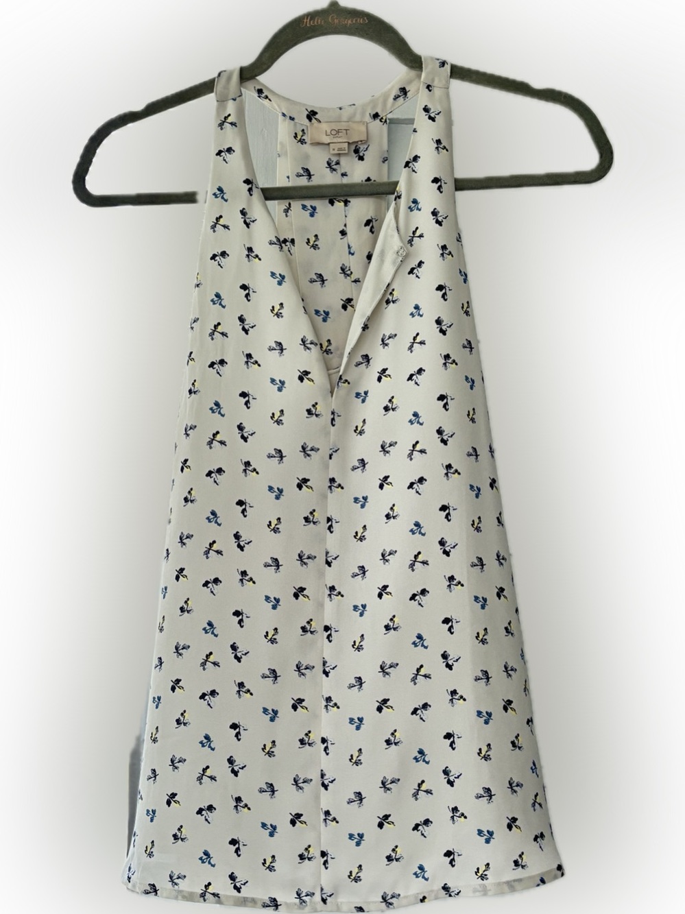 LOFT Cream Floral Racerback Shell with Blue and Navy Print